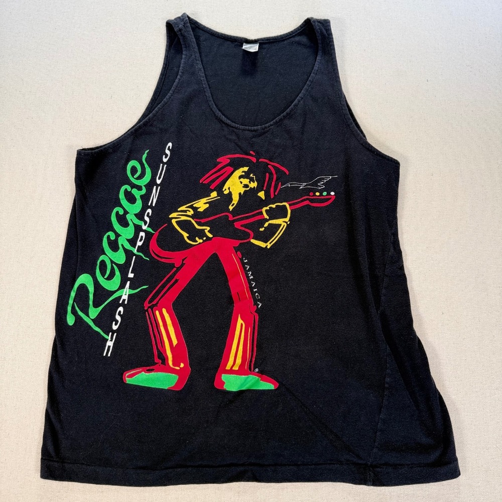 Vintage Reggae Sunsplash Jamaica Tank Top Black Concert Graphic Mens L Rare